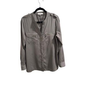 👗 2/$30 👗Calvin Klein Womens Long Sleeve Button-Up Shirt Gray Size M Polyester